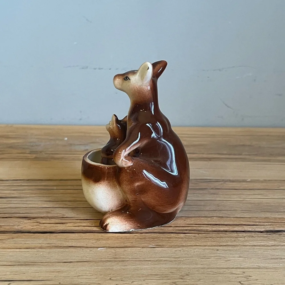 Vintage ceramic kangaroo and joey salt and pepper shaker set